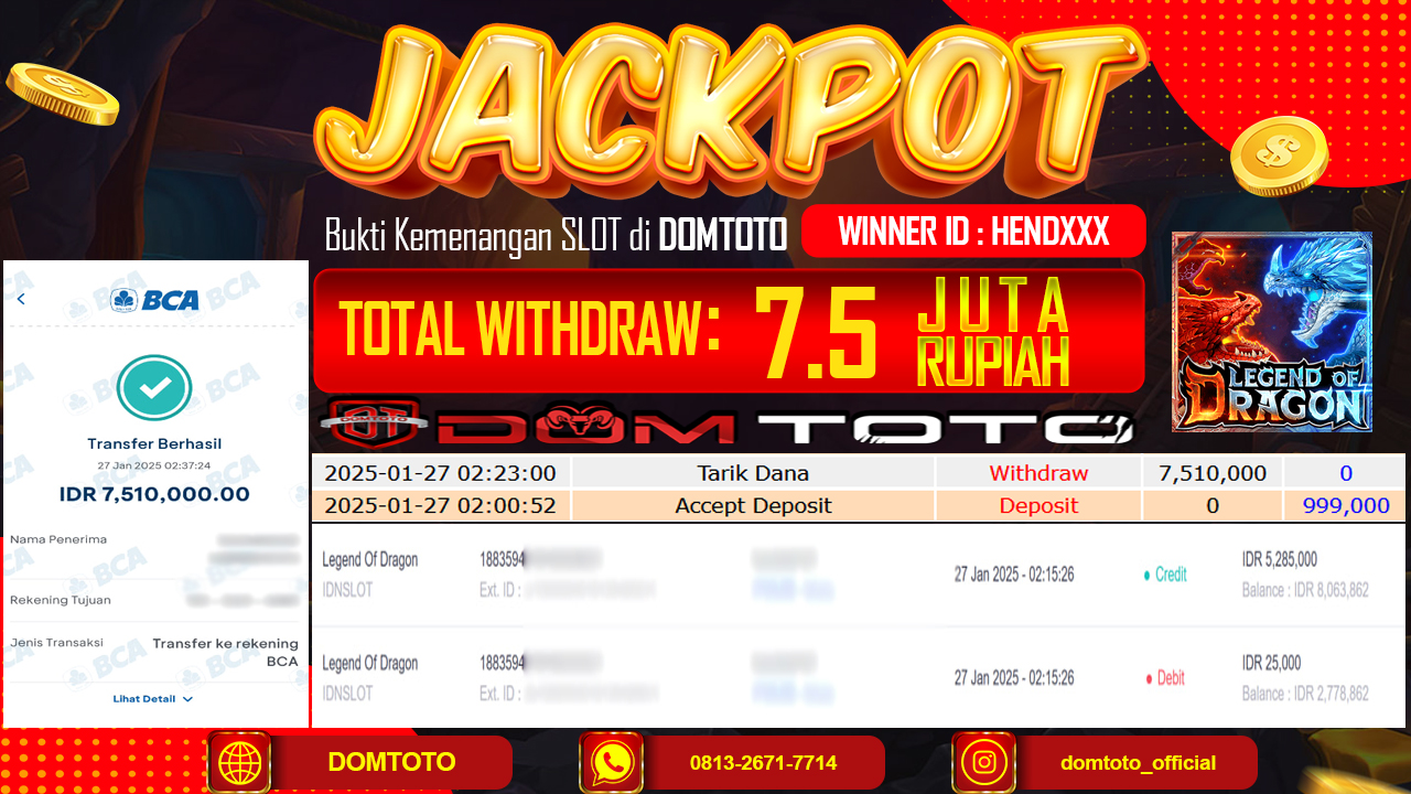 JACKPOT SLOT LEGEND OF DRAGON 27  JANUARI 2025